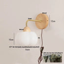 Helnys Nordic Wood Canopy LED Wall Light Fixture with Pull Chain Switch for Bedroom