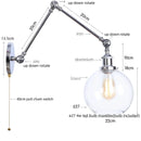 Helnys Vintage Chrome Glass Wall Lamp with Pull Chain Switch