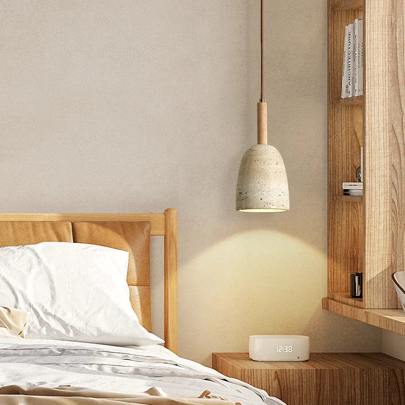 Helnys Yellow Travertine LED Pendant Lights Nordic Modern Wood Hang Lamp