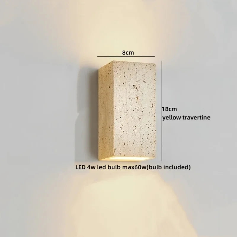 Helnys Wabi Sabi LED Wall Sconce Yellow Travertine Stone Bedside Lamp