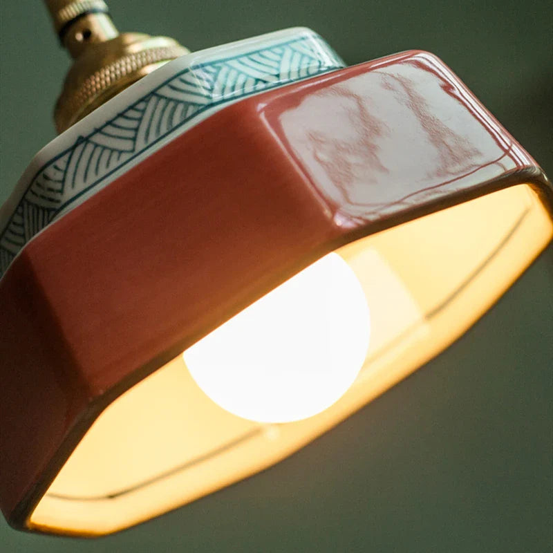Helnys Dark Green Ceramic Pendant Light Fixture Retro Hanging Lamp Home Decoration Lighting