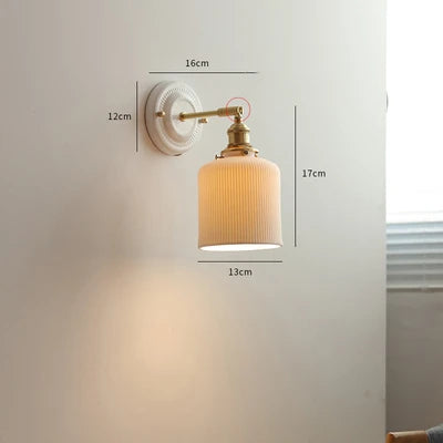 Helnys Ceramic LED Wall Light with Knob Switch, Nordic Japanese Style Sconce