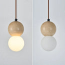 Helnys LED Gourd Pendant Light Fixture White Glass Yellow Travertine Hang Lamp