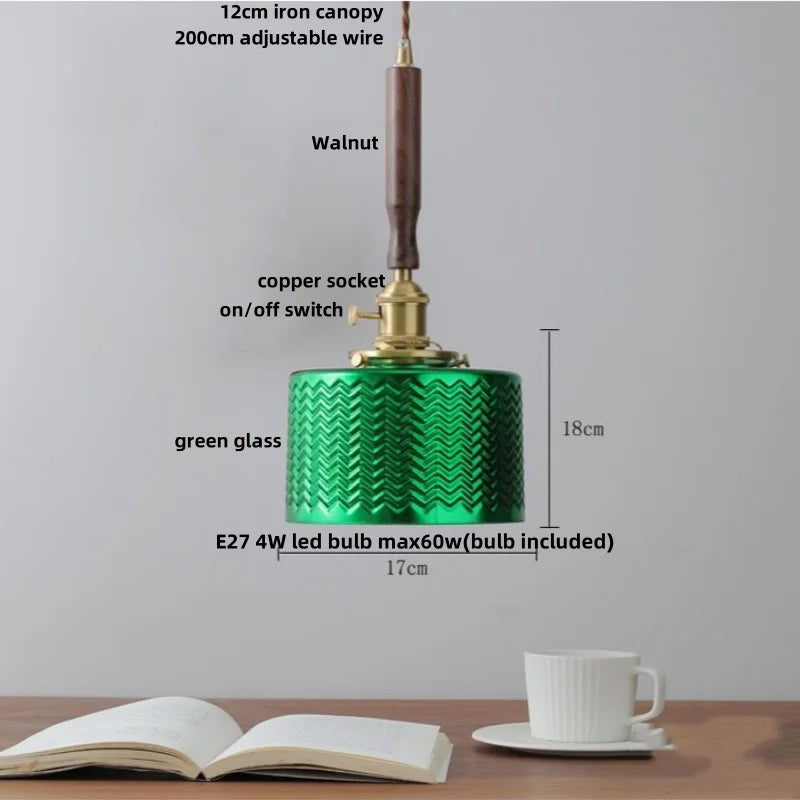 Helnys Ceramic & Walnut Wood LED Pendant Lamp with Knob Switch