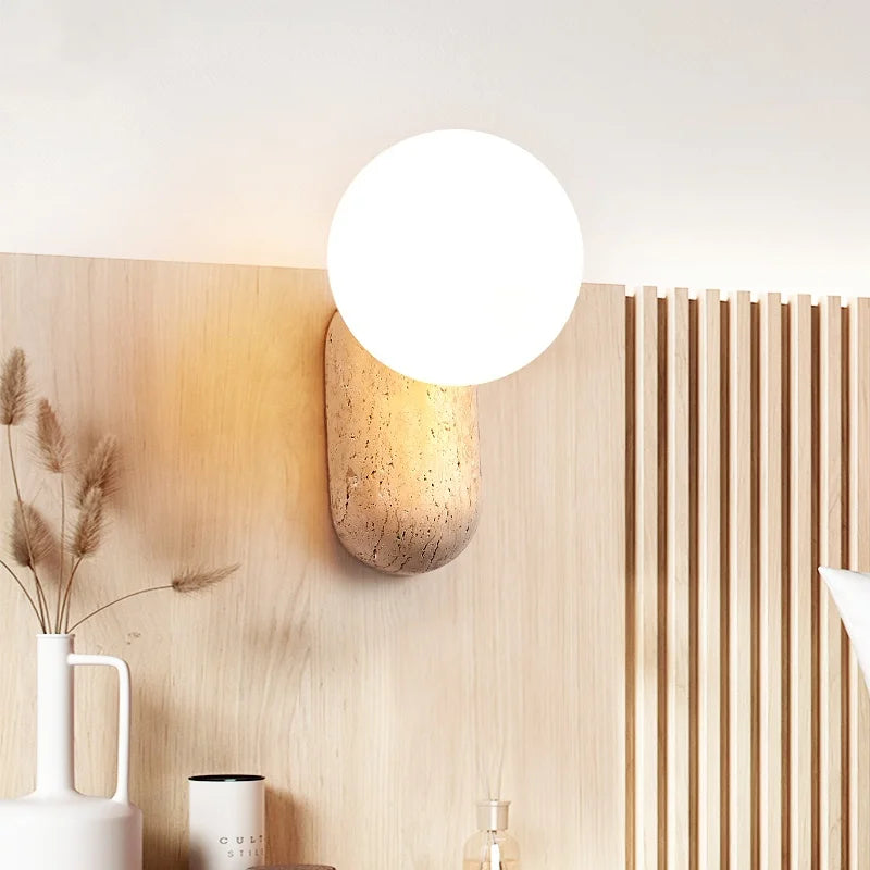 Helnys Yellow Travertine LED Wall Lamp Modern Stair Light for Home Decor