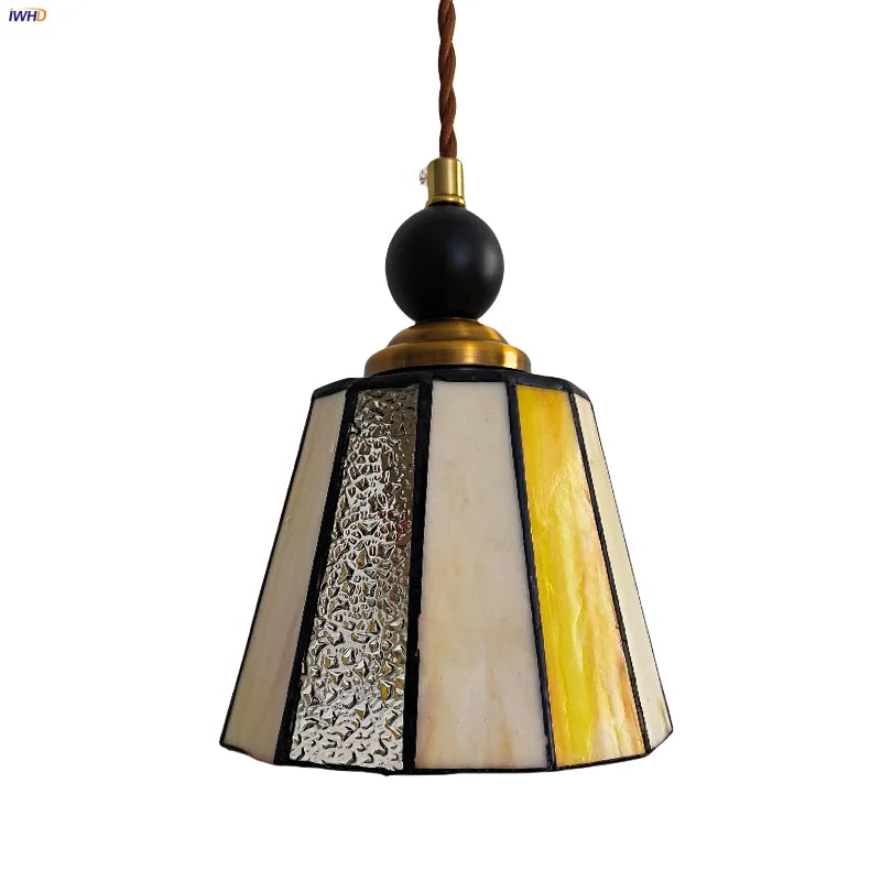 Helnys Adjustable LED Glass Pendant Lights - Modern Nordic Tiffany Copper Wood Hang Lamp