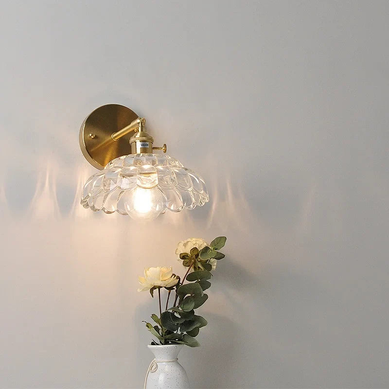 Helnys LED Wall Lights with Pull Chain Switch and Clear Glass Up Down Rotate Copper Finish
