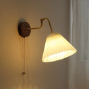 Helnys Fabric Lampshade LED Wall Sconce, Walnut Base, Adjustable Arm