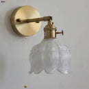 Helnys White Flower Glass Wall Lights with Pull Chain Switch