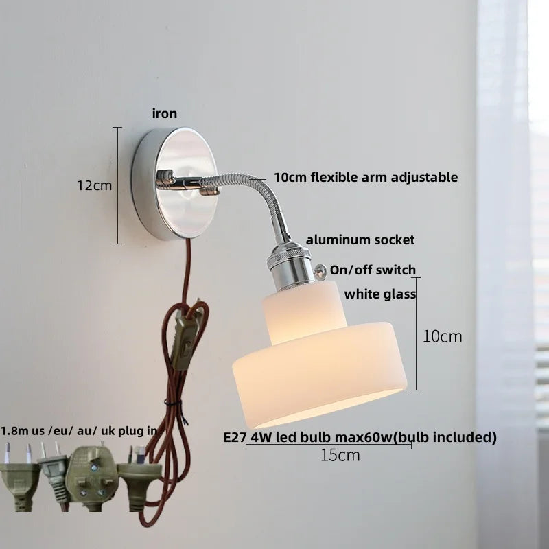 Helnys Adjustable Arm LED Wall Light Fixture White Glass Nordic Modern