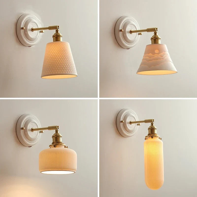 Helnys Ceramic LED Wall Light with Knob Switch, Nordic Japanese Style Sconce