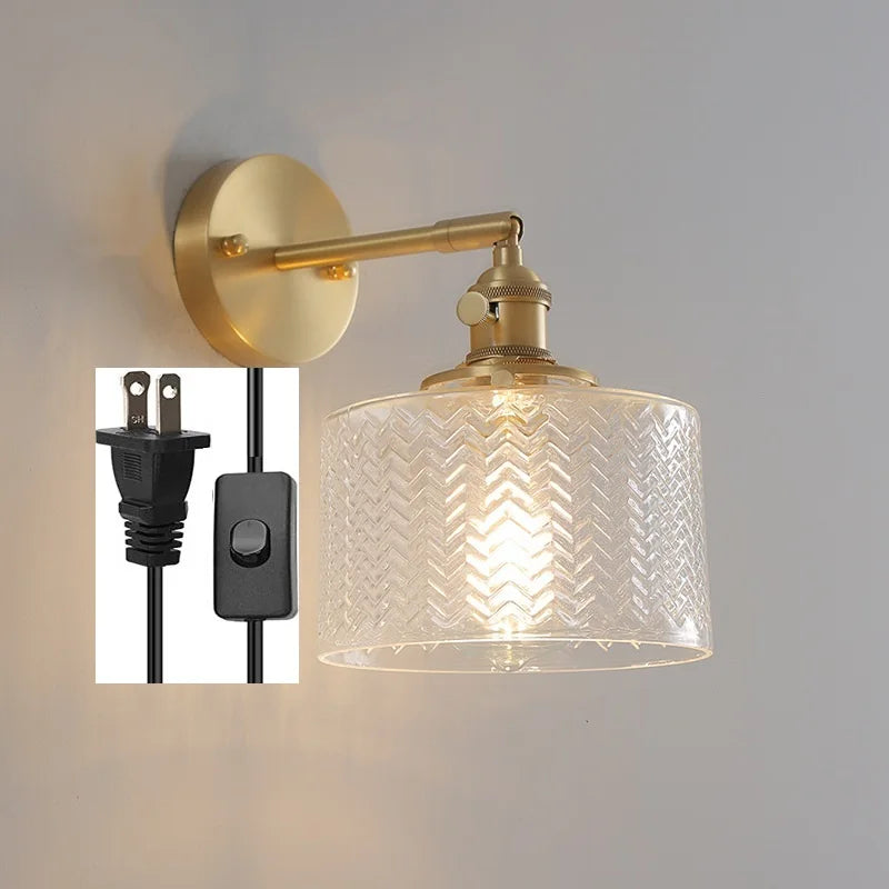 Helnys Green Glass LED Wall Light with Pull Chain Switch - Nordic Modern Design