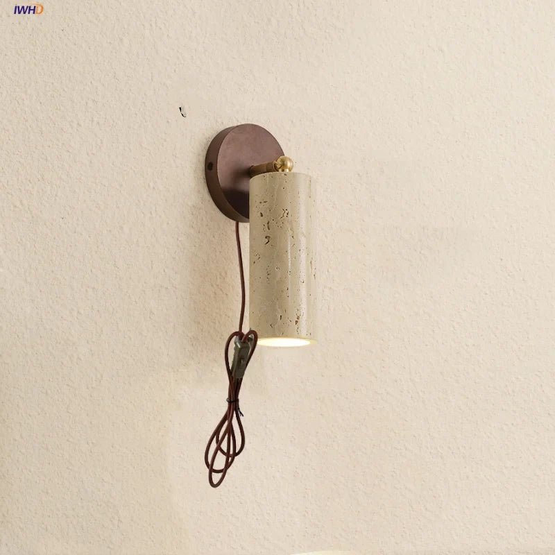 Helnys Copper LED Wall Light: Modern Nordic Stone Bedside Lamp for Study Hallway