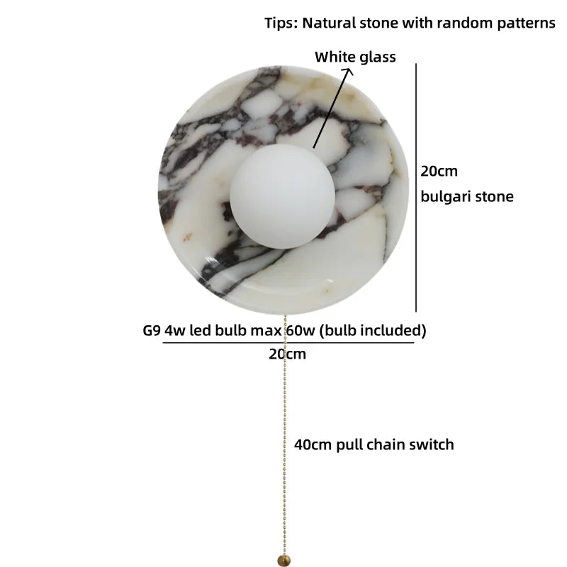 Helnys Round Stone LED Wall Lamp Sconce Shower White Ball G9 Bulb