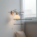 Helnys Wood Canopy LED Wall Lights Pull Chain Amber Glass Sconce Nordic Modern