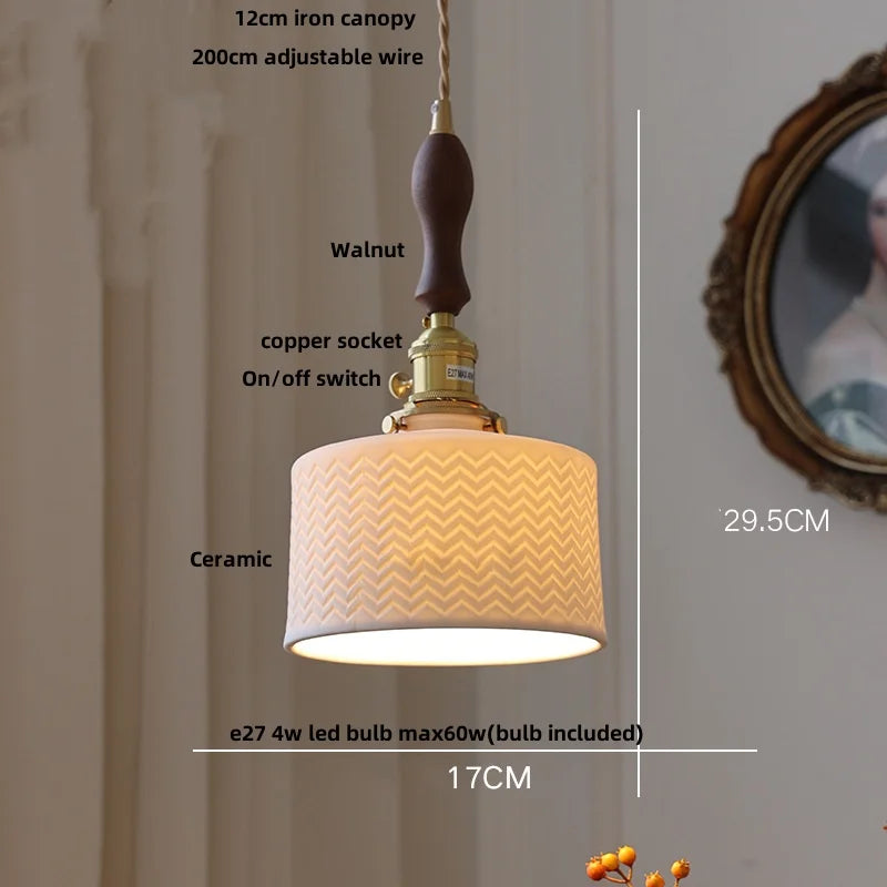 Helnys Ceramic LED Pendant Light Fixture with Brass Knob Switch