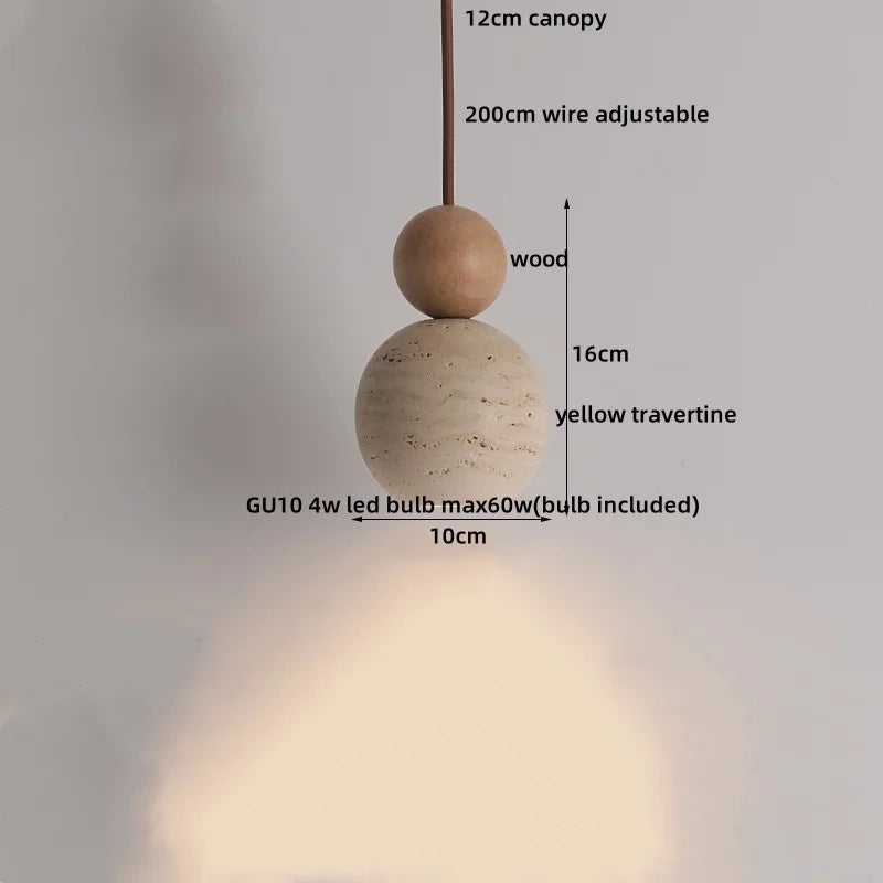 Helnys Wood Stone LED Pendant Light Scandinavian Hanging Lamp Fixture