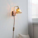 Helnys LED Wall Lamp Amber Glass Wood Switch Living Room Stair Light