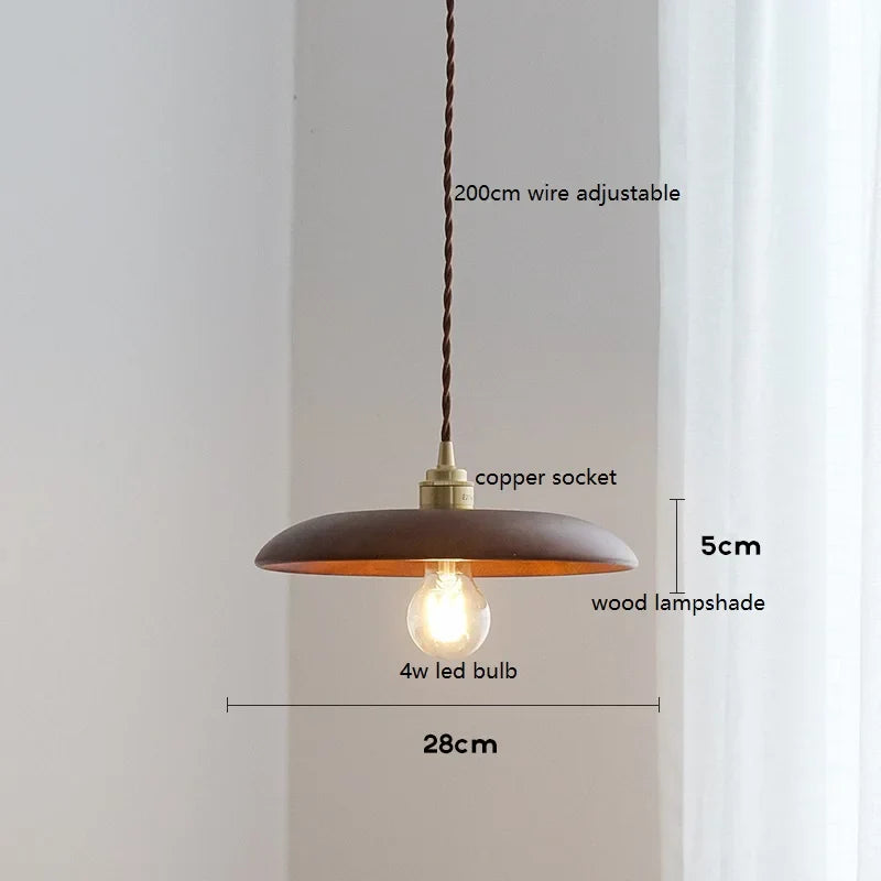 Helnys Nordic Modern Ash Walnut Wood Copper LED Pendant Lights for Home Indoor Decor