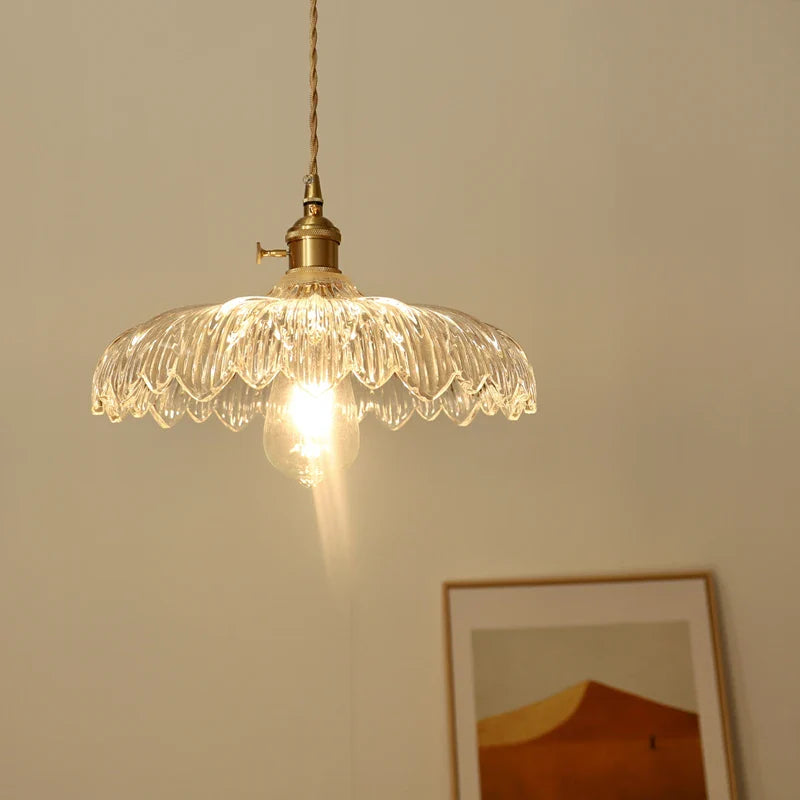 Helnys Modern Copper LED Green Glass Pendant Light for Home Decor
