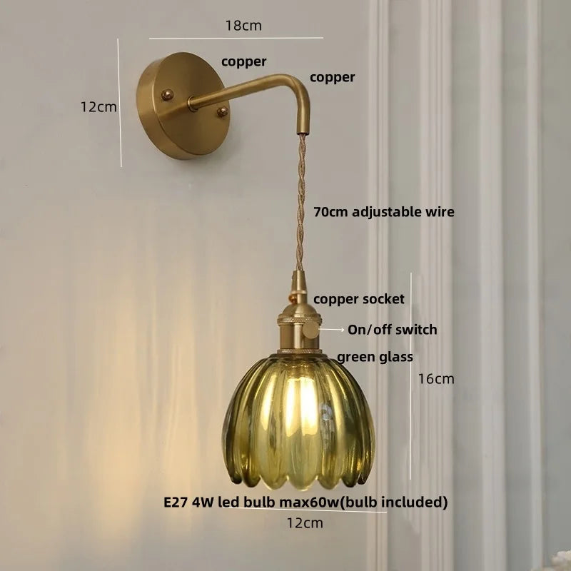 Helnys Smoke Gray Glass LED Wall Light with Pull Chain Switch - Minimalist Design