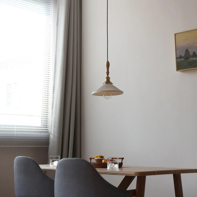 Helnys Copper Ceramic LED Pendant Lamp with Wood Handle