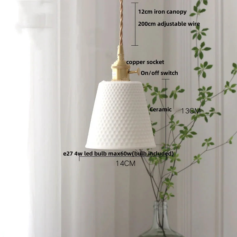 Helnys White Ceramic LED Pendant Lights Modern Nordic Hanging Lamp
