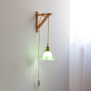 Helnys Flower Design LED Wall Lamps, White Green Glass Wood Light