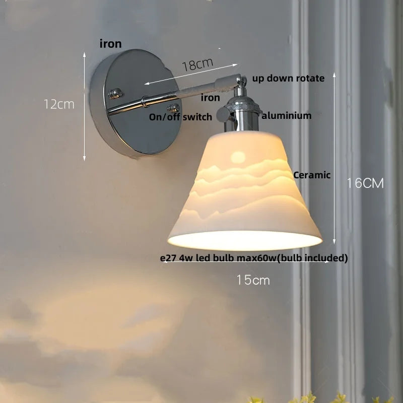 Helnys Modern Iron Ceramic LED Wall Lights with Pull Chain Switch