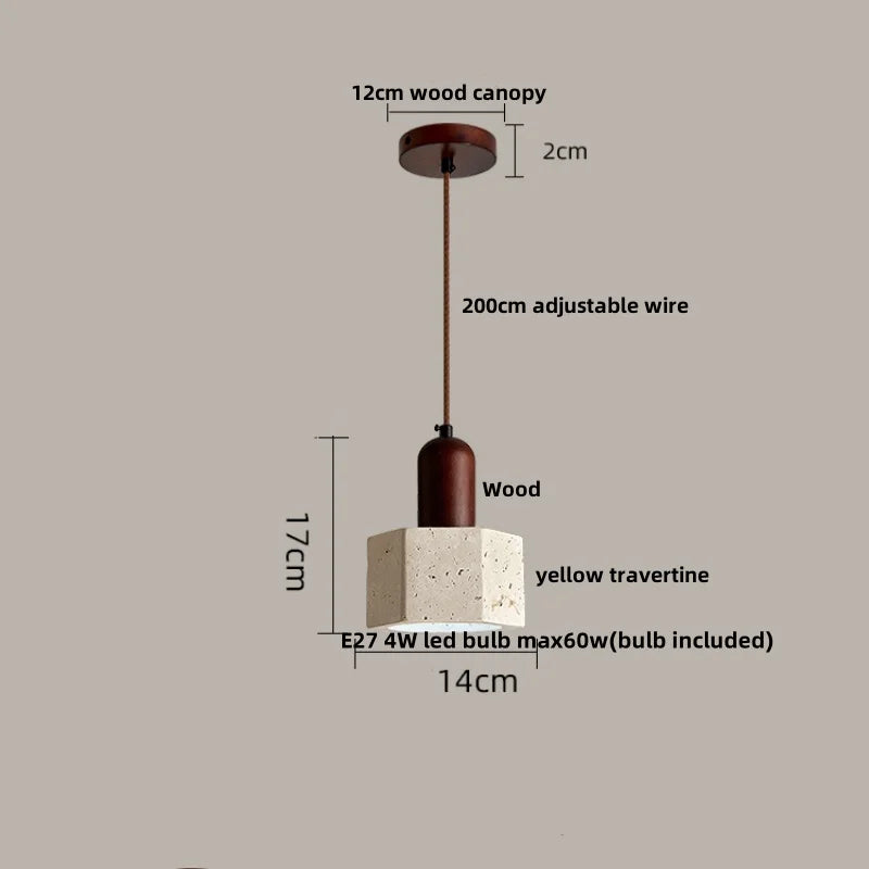 Helnys Adjustable LED Pendant Lights Yellow Travertine Wood Base Nordic Modern Hang Lamp