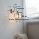 Helnys Square Glass LED Wall Light with Pull Wire Switch & Night Bedside Lamp