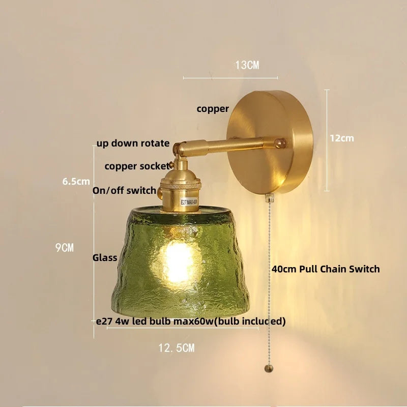 Helnys Rotatable Flower Glass Wall Lamp Copper Stair Light Fixtures