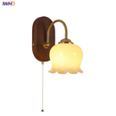Helnys Wooden LED Wall Light Fixture with Pull Chain Switch