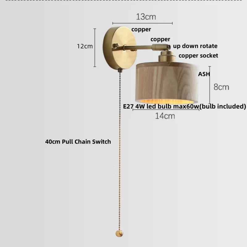 Helnys Copper Socket LED Wall Lights Pull Chain Switch Nordic Modern.arraycopy