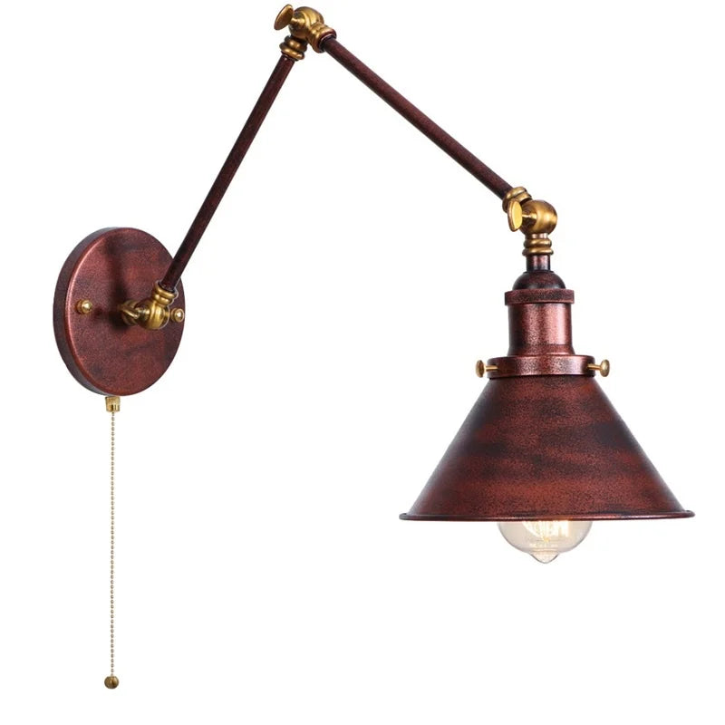 Helnys Vintage Iron LED Wall Lamp with Pull Chain Switch