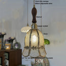 Helnys Tiffany Style LED Walnut Wood Copper Glass Pendant Light for Dining Room