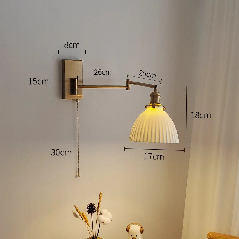 Helnys Nordic LED Wall Sconce Left Right Rotate Pull Chain Switch Stair Light
