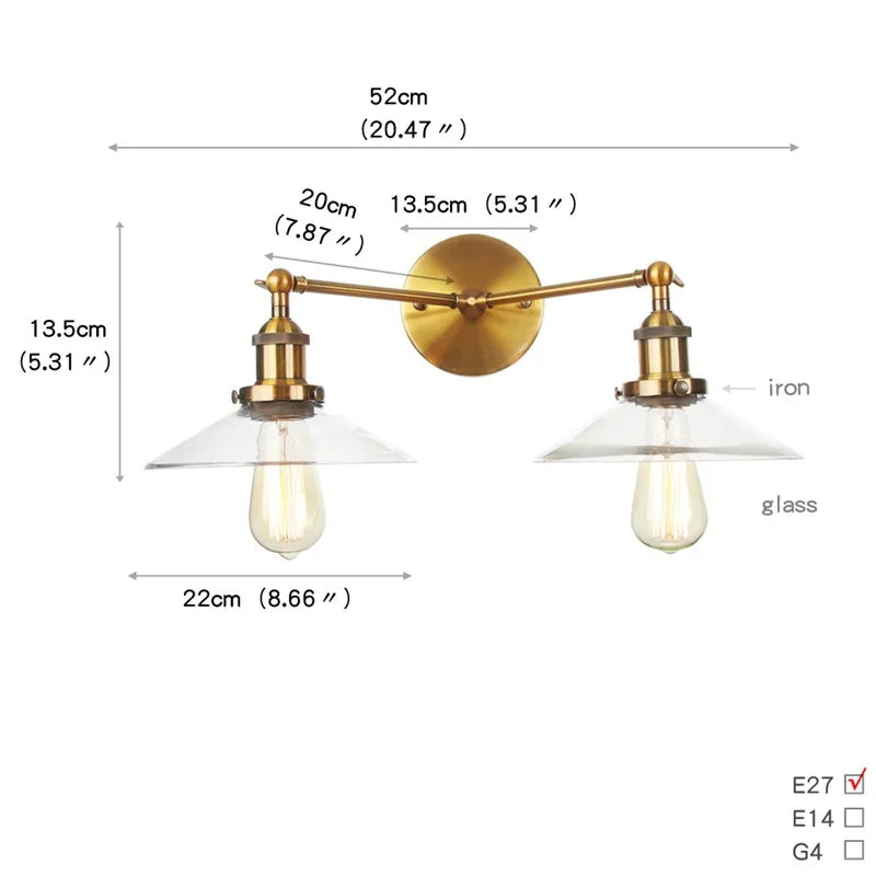 Helnys 2-Head LED Wall Sconce with Pull Chain Switch for Home, Coffee Bar, Bathrooms