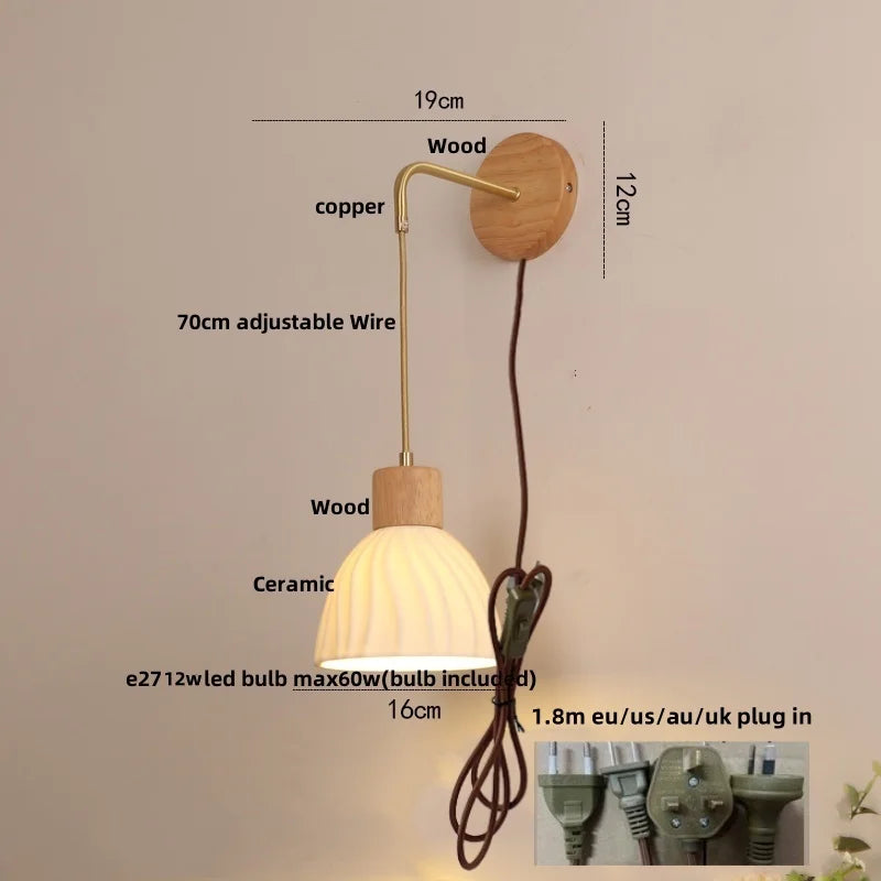Helnys Nordic LED Wall Sconce Wood Base Modern Vanity Light