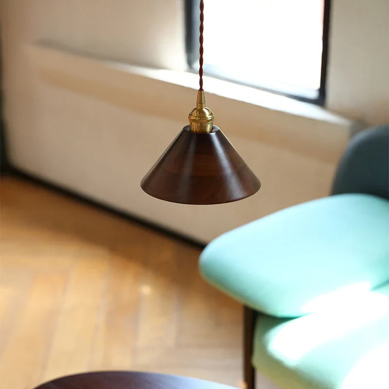 Nordic Walnut Wood LED Pendant Lamp by Helnys - Adjustable Hanging Light