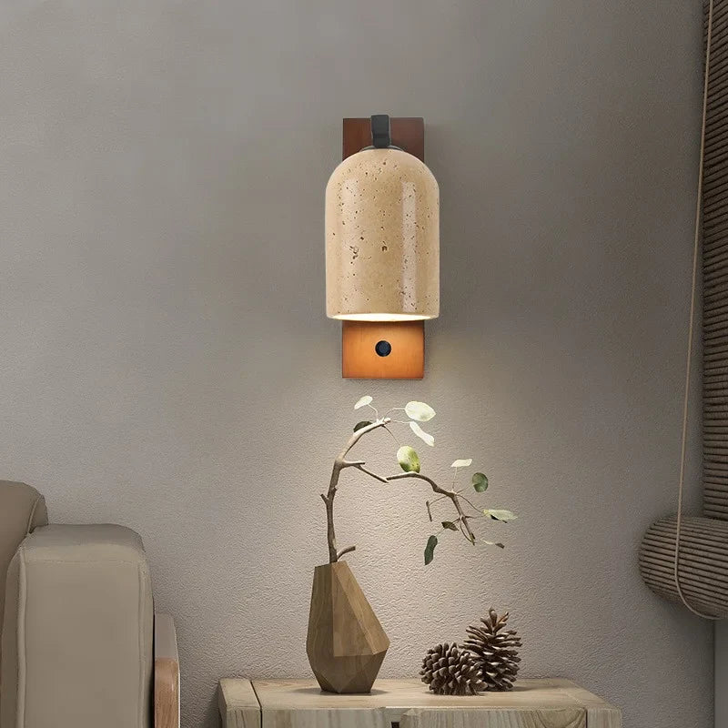 Nordic Modern Helnys Wood Canopy LED Wall Lights Iron Bedside Lamp