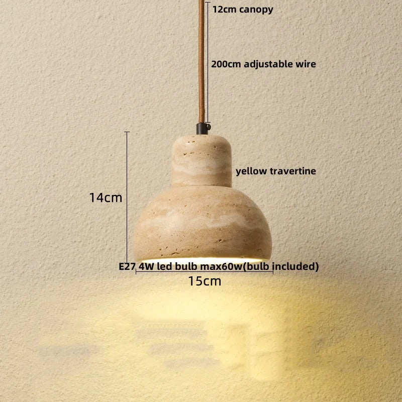 Helnys Yellow Travertine LED Pendant Light - Nordic Modern Wood Hanging Lamp