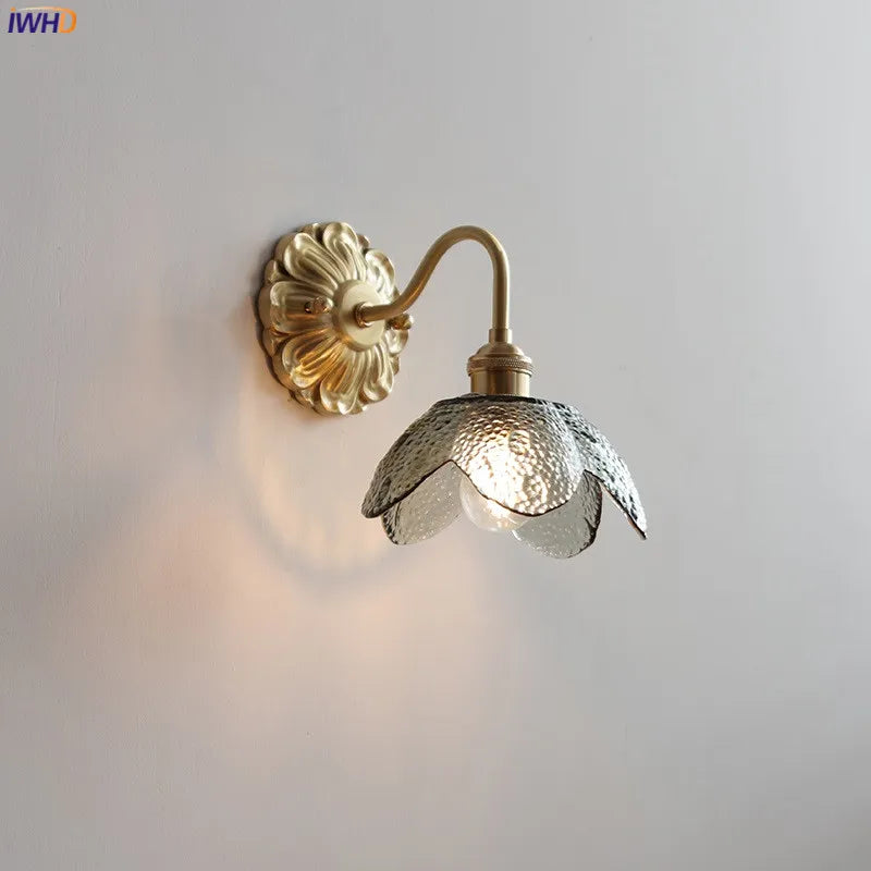 Helnys Smoke Gray Glass LED Wall Sconce - Modern Copper Wandlamp Fixtures