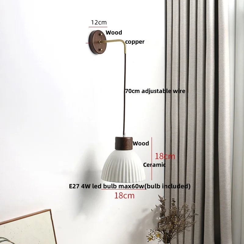 Helnys Modern White Ceramic LED Wall Lamp with Pull Chain Switch