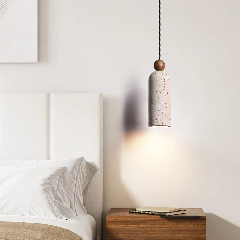 Helnys Nordic LED Pendant Lamp Yellow Travertine Wood Hanging Light