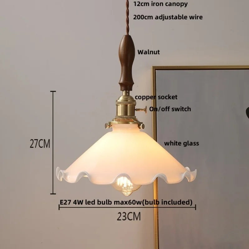 Helnys Glass LED Pendant Lights Nordic Modern Hang Lamp with Copper Knob Switch