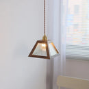 Helnys Japanese Style LED Pendant Light, Glass Walnut Wood Hanging Lamp