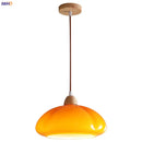 Helnys Glass LED Pendant Light 30W Vintage Wood Hanging Lamp