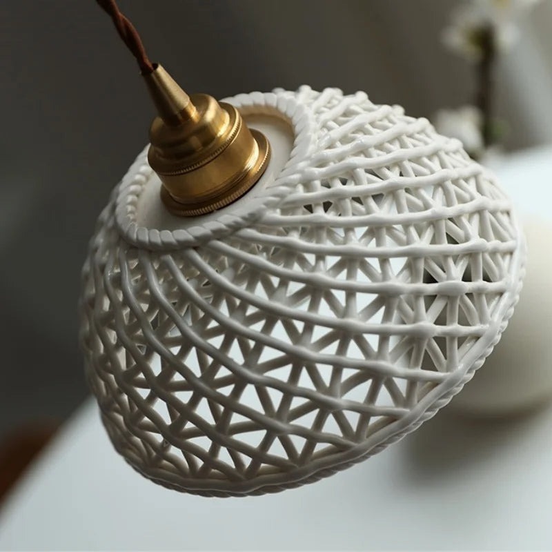 Helnys White Ceramic LED Pendant Chandelier - Japanese Style Hanging Lamp