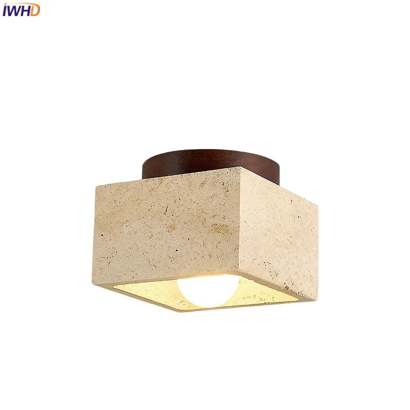 Helnys Vintage Industrial Yellow Travertine Ceiling Light Fixture